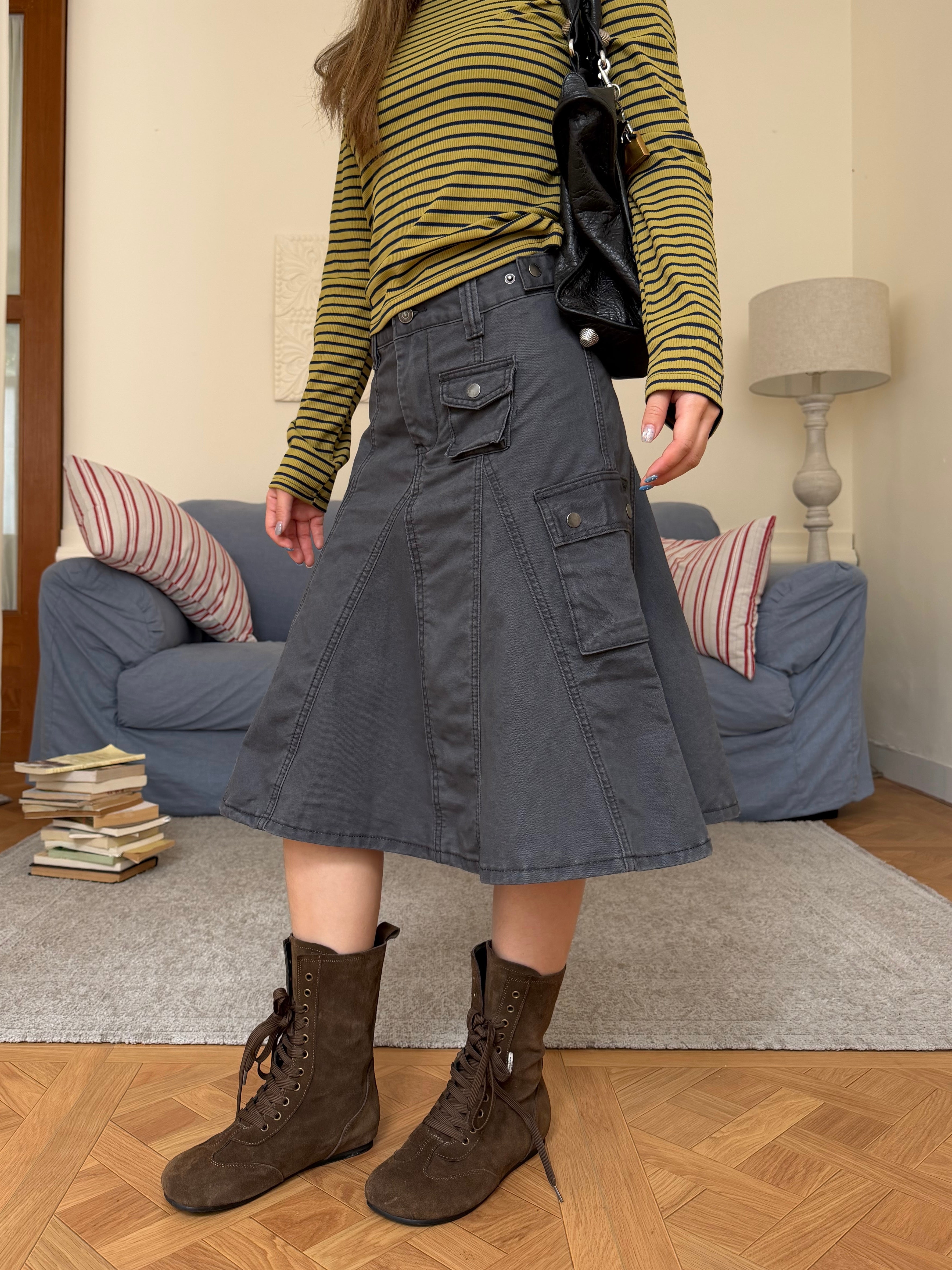 CCYE SPLICED VINTAGE WASHED WORKWEAR MERMAID SKIRT