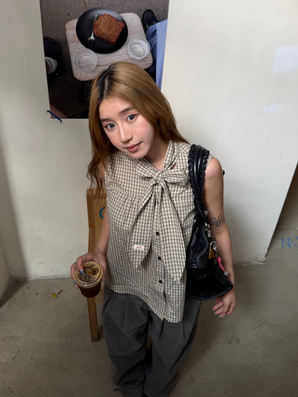 CCYE BOW PLAID SLEEVELESS VEST SHIRT
