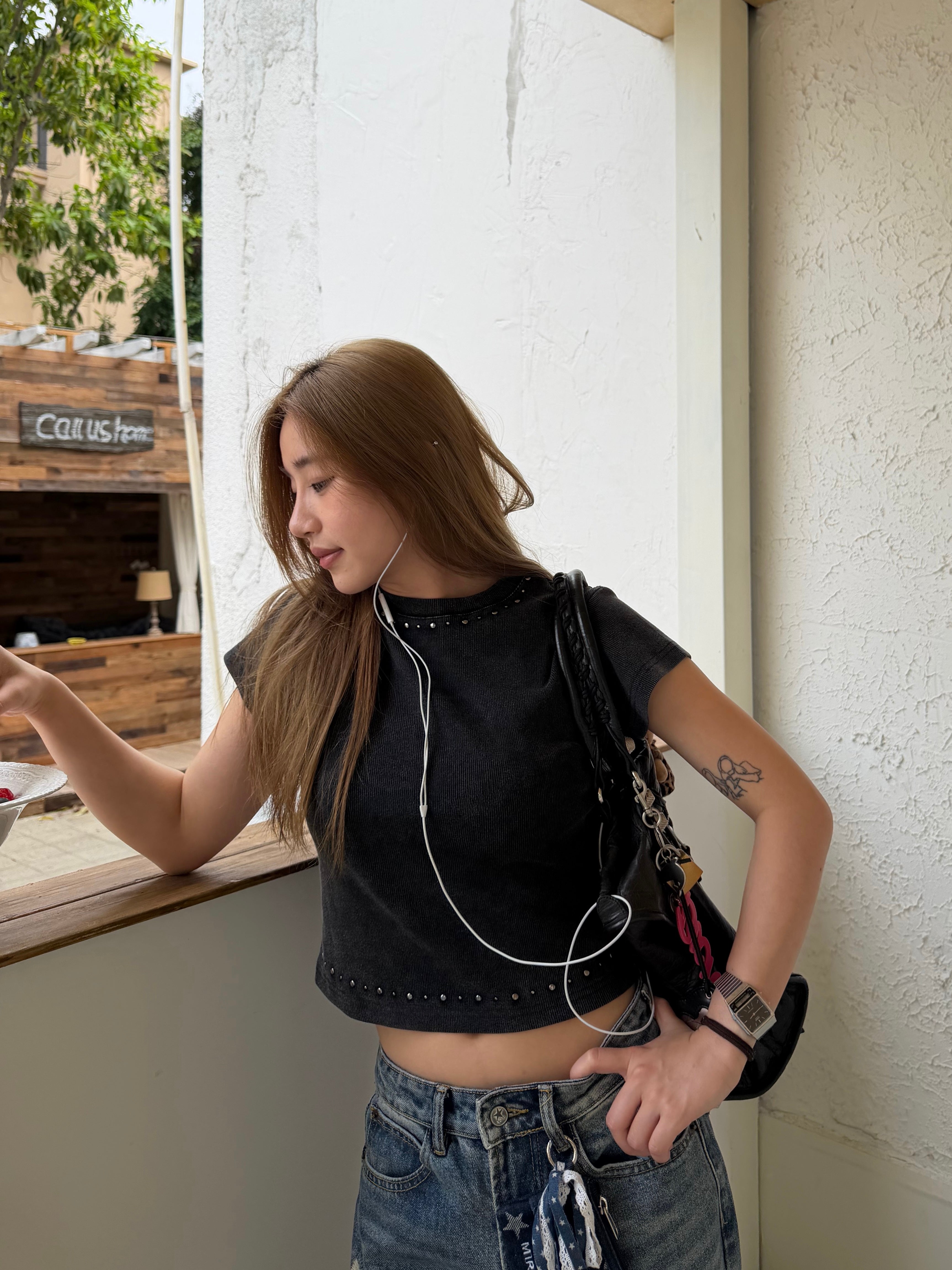 CCYE HEAVYWEIGHT REGULAR SHOULDER HOT FIX RHINESTONE WASHED SHORT SLEEVE