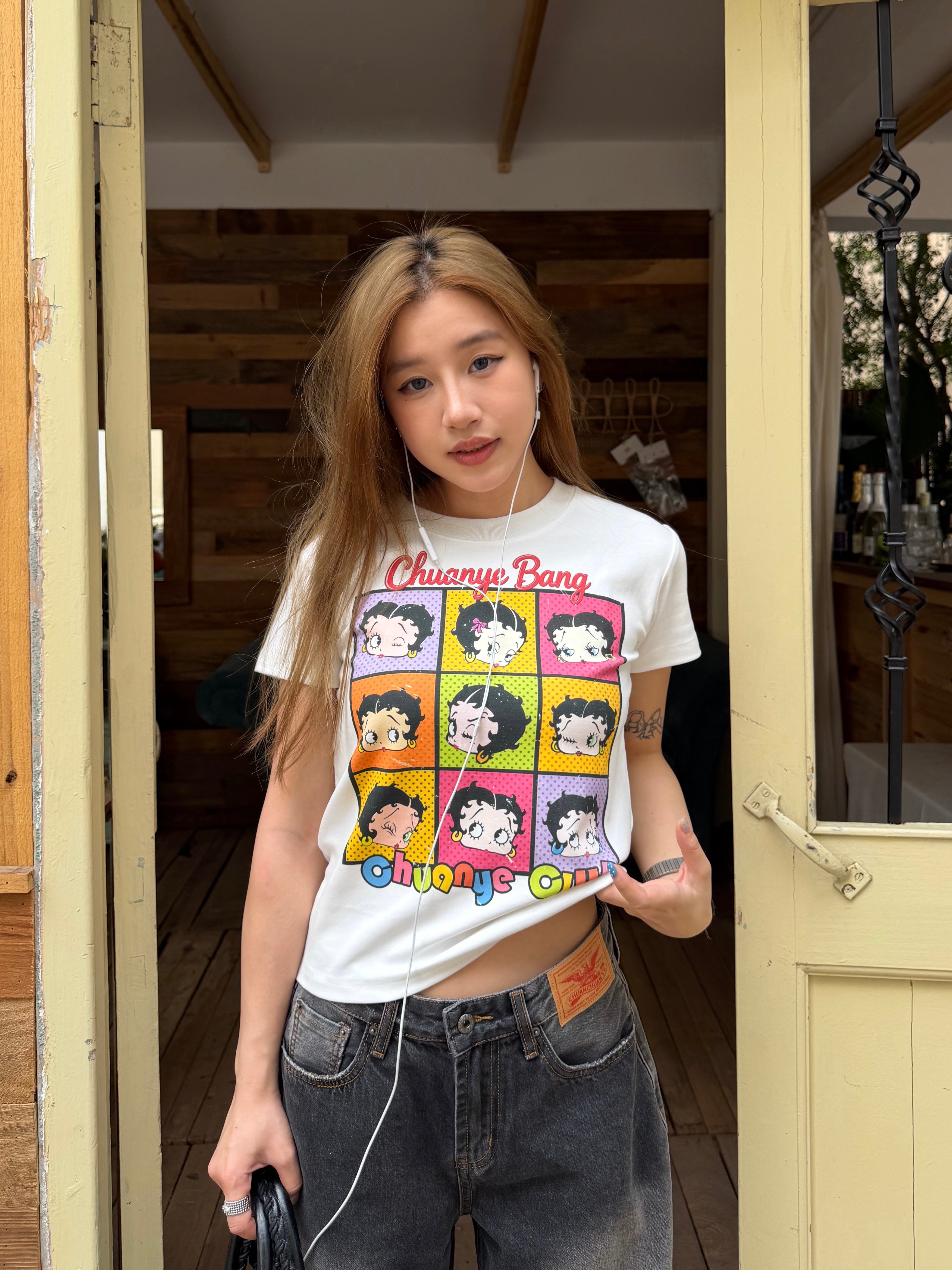 CCYE REGULAR SHOULDER CARTOON PRINT CREW NECK SHORT SLEEVE T-SHIRT