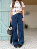 CCYE SIMPLE WASHED SLIM FIT DARK BLUE HIGH WAIST AMERICAN STYLE JEANS