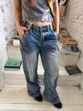 CCYE HIGH WAIST STRAIGHT RIVET PATCHWORK WAISTBAND JEANS