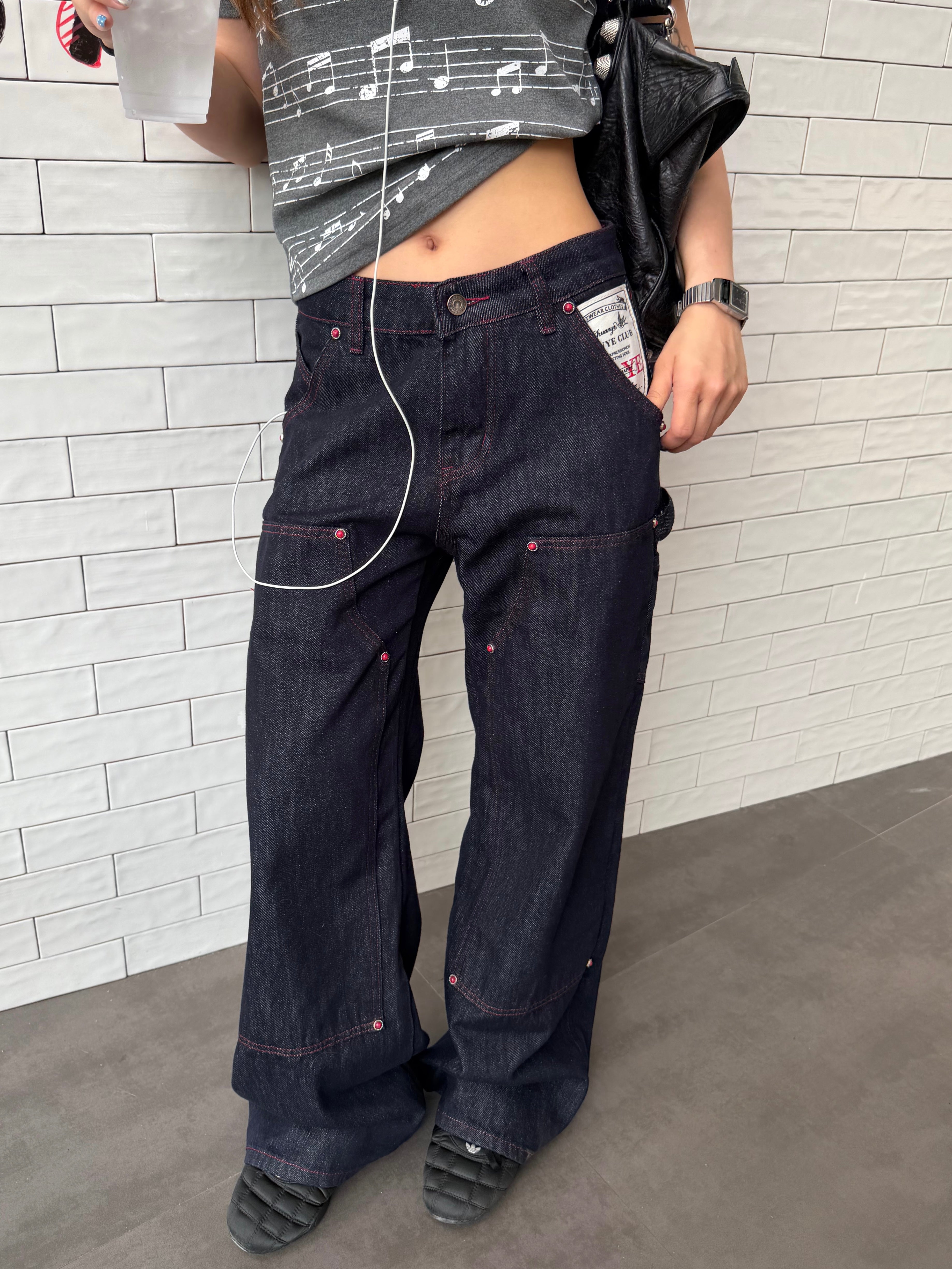 CCYE ORIGINAL DESIGN RIVETED DENIM JEANS