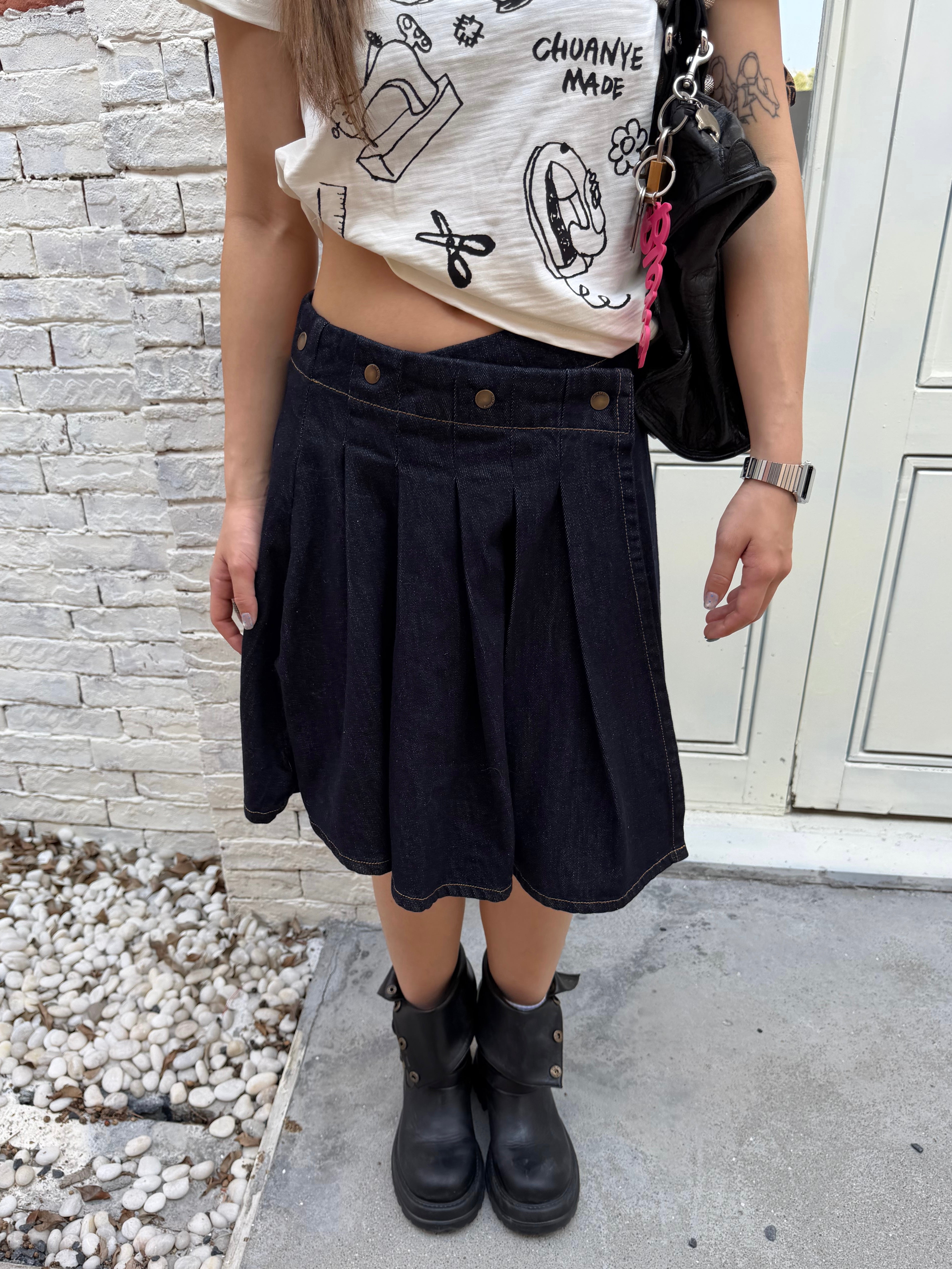 CCYE DENIM PLEATED MIDI SKIRT