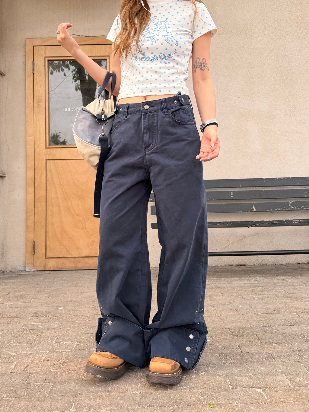 CCYE BUTTONED CUFF DESIGN WASHED STRAIGHT CARGO PANTS