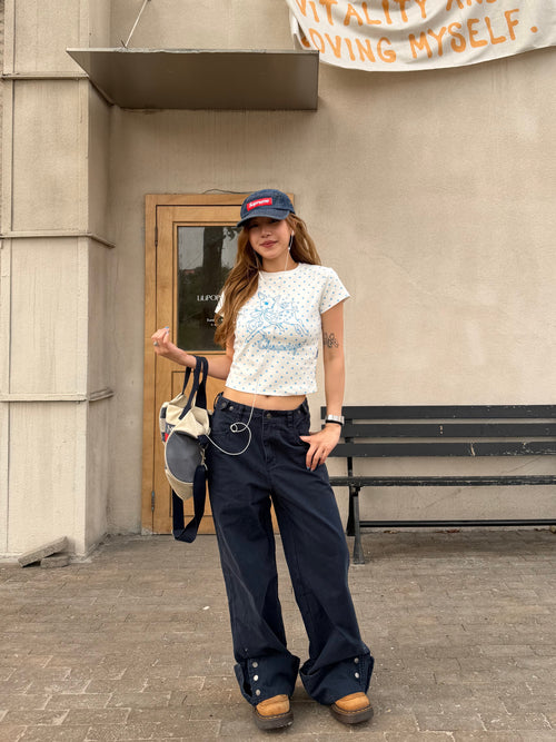 CCYE BUTTONED CUFF DESIGN WASHED STRAIGHT CARGO PANTS