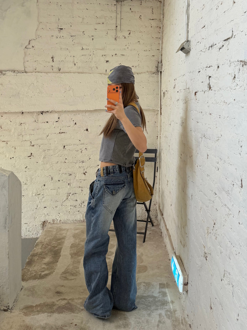 CCYE HIGH WAIST STRAIGHT RIVET PATCHWORK WAISTBAND JEANS