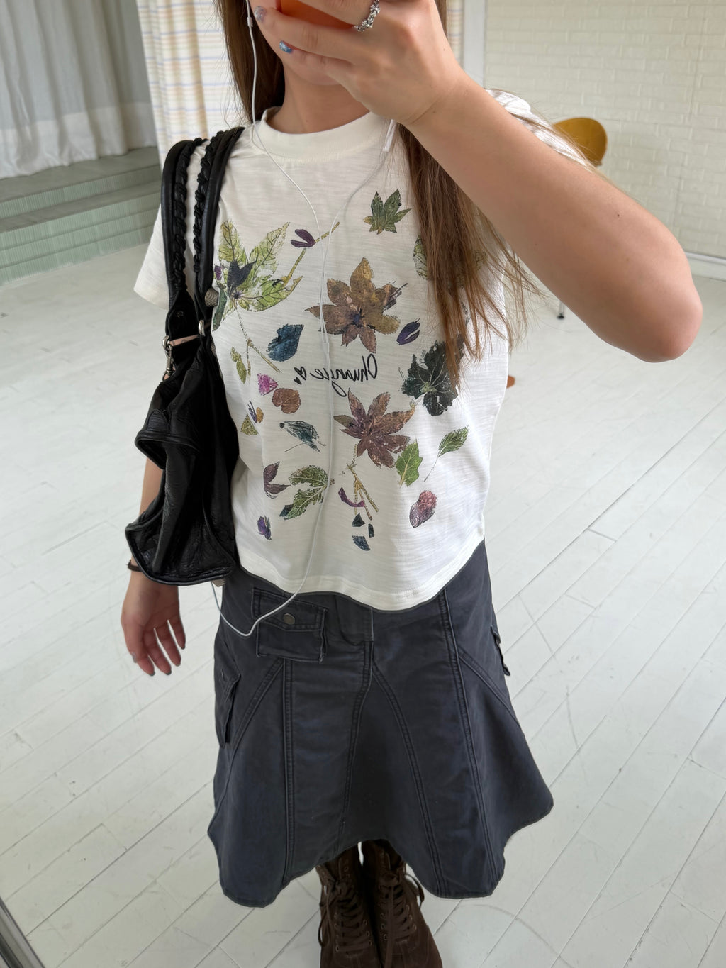 CCYE LEAF PRINT REGULAR SHOULDER BAMBOO TEXTURE COTTON SHORT SLEEVE