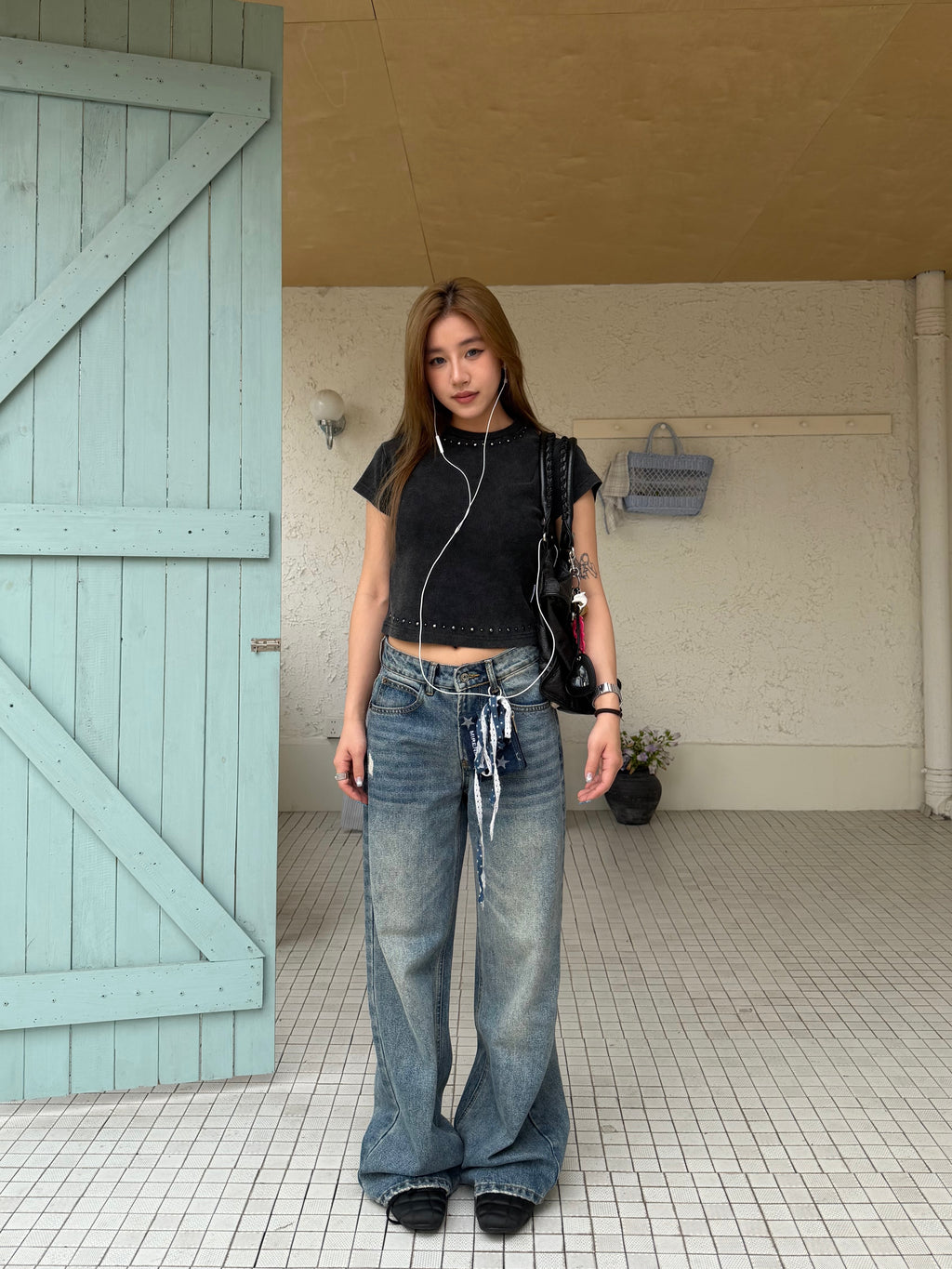 CCYE HEAVYWEIGHT REGULAR SHOULDER HOT FIX RHINESTONE WASHED SHORT SLEEVE