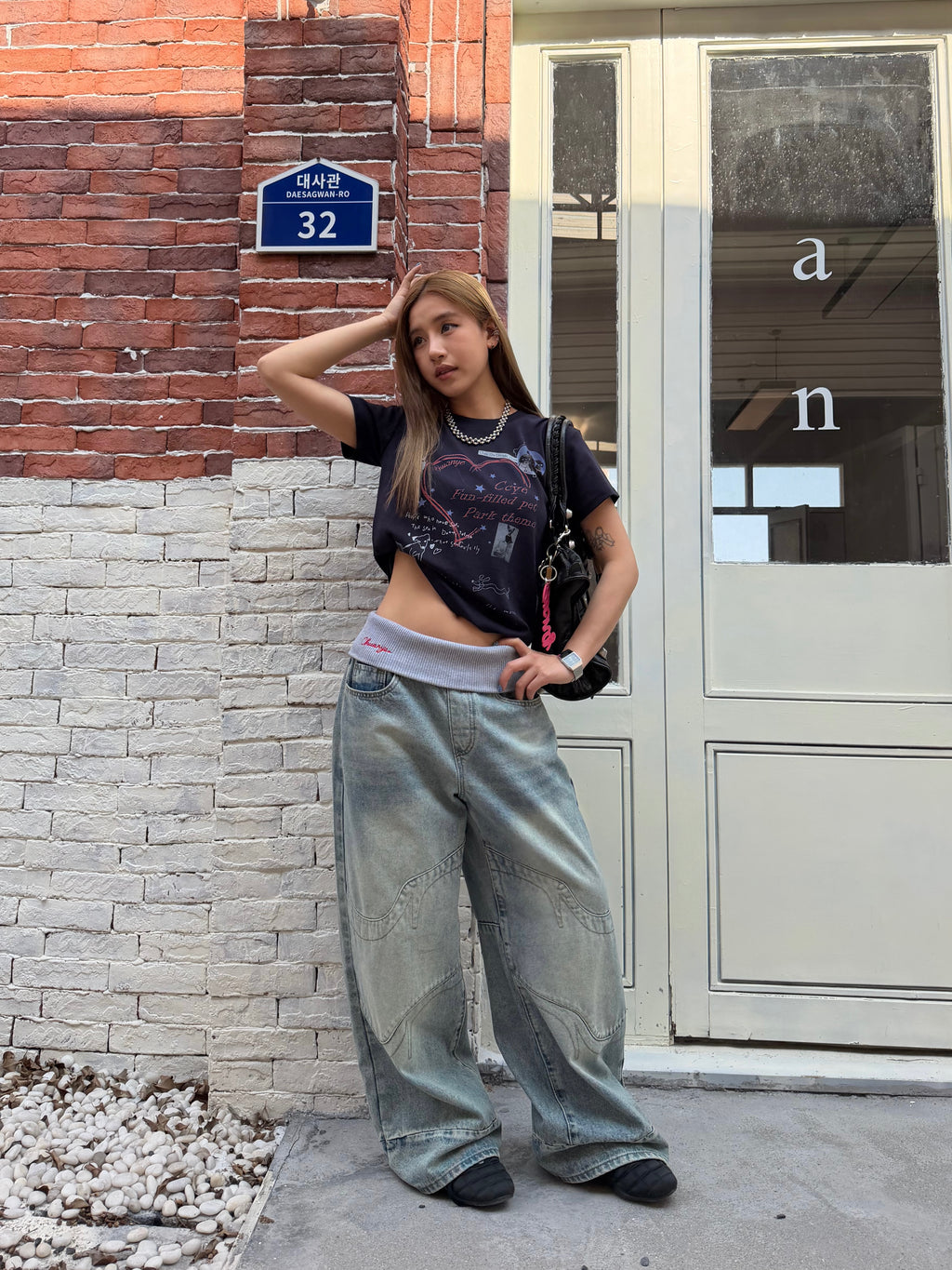 CCYE FAKE TWO-PIECE WAIST SPLICED AMERICAN STYLE JEANS