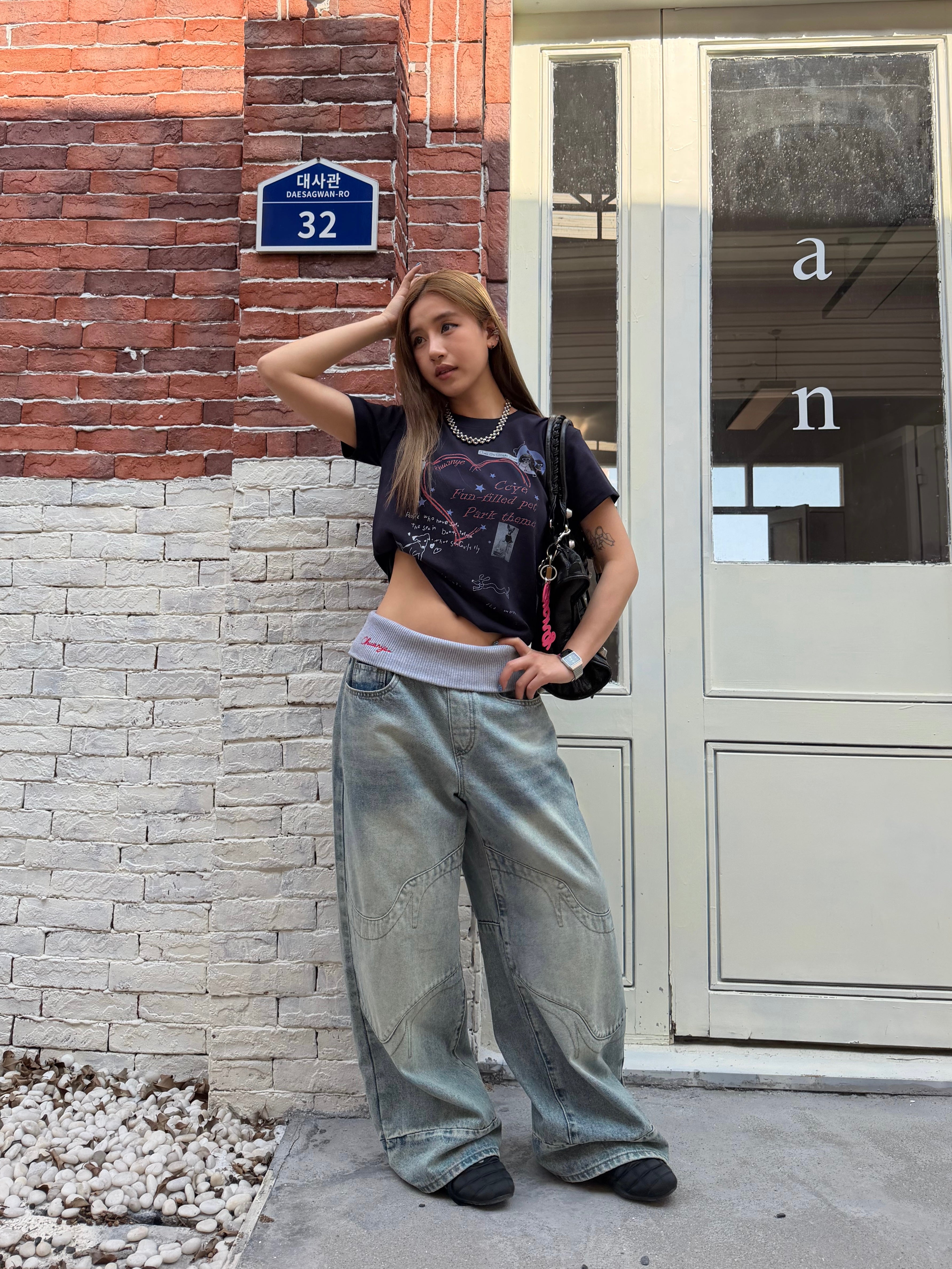 CCYE FAKE TWO-PIECE WAIST SPLICED AMERICAN STYLE JEANS