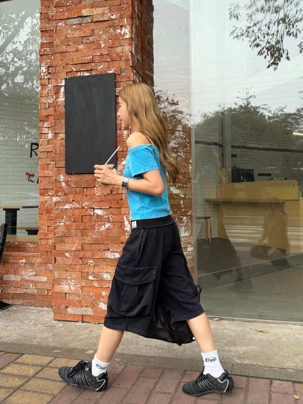 CCYE LOW WAIST WASHED TURN-UP WAIST CAPRI SHORTS