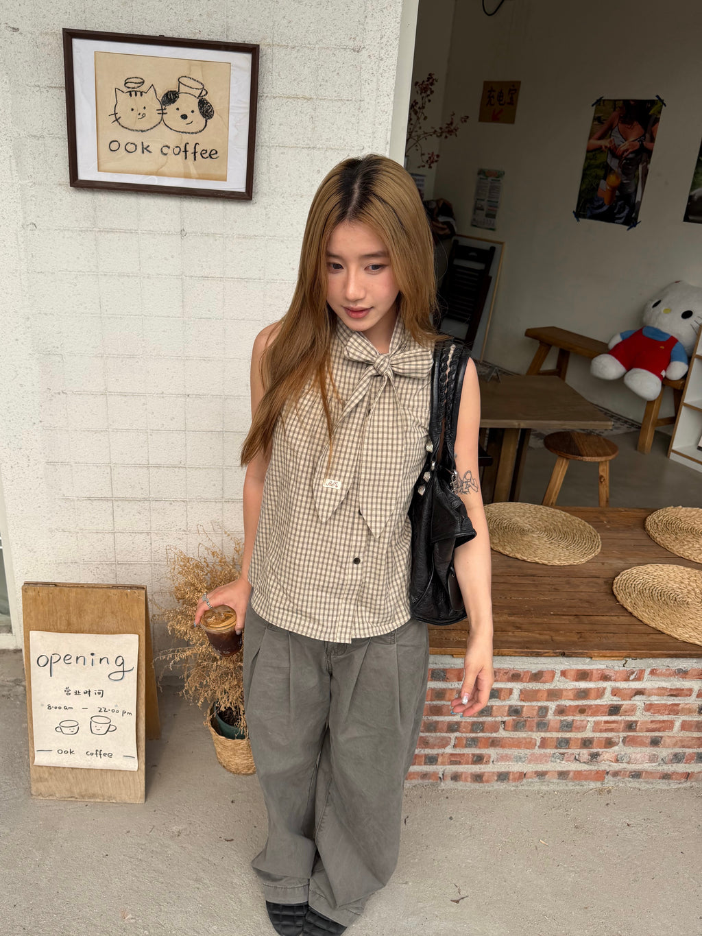 CCYE BOW PLAID SLEEVELESS VEST SHIRT
