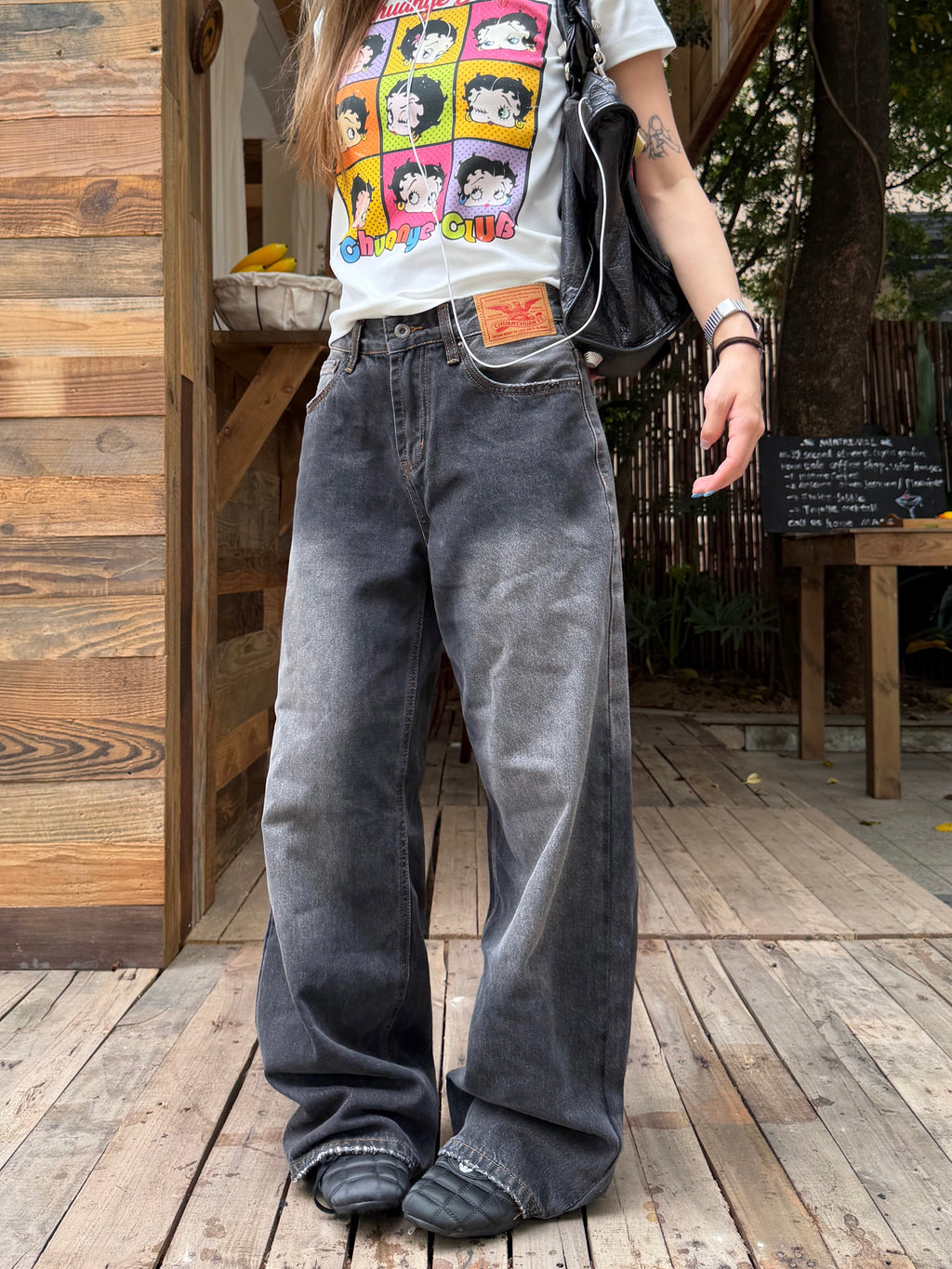 CCYE WASHED DENIM JEANS WITH PARIS BUCKLE DESIGN