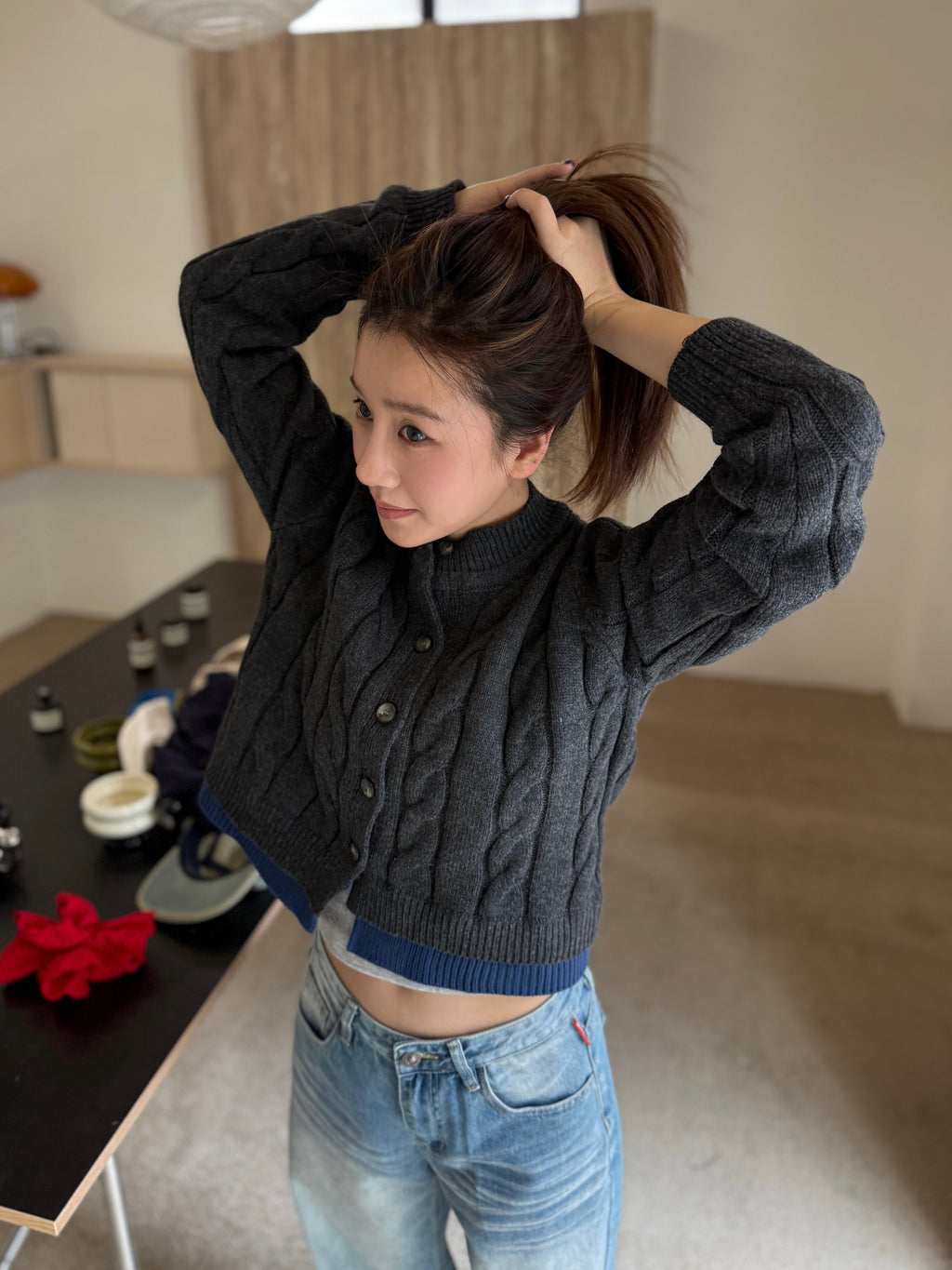 CCYE FAKE TWO-PIECE KNIT CARDIGAN SHORT TOP