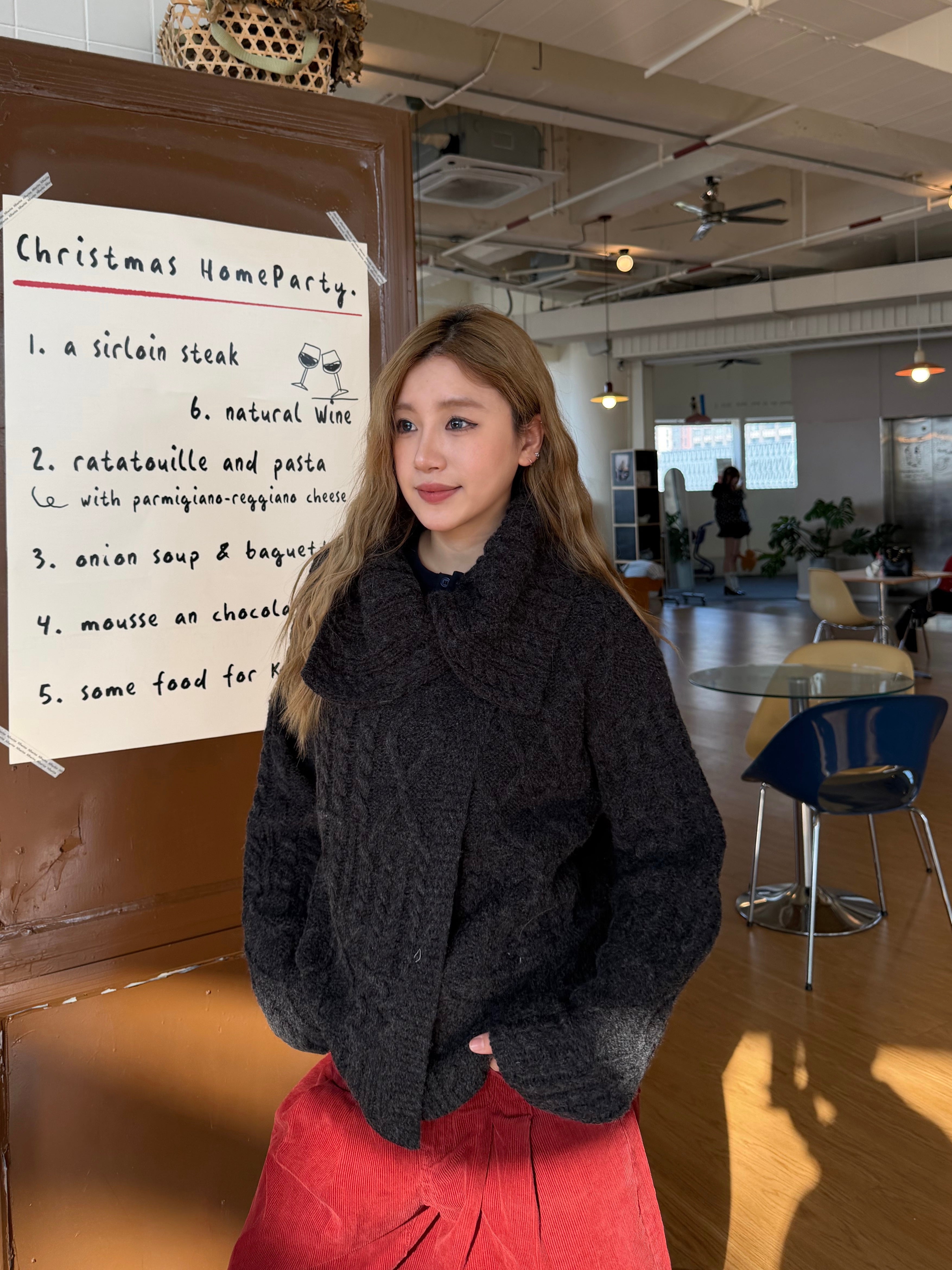 CCYE HEAVY DUTY CABLE KNIT WOOL BLEND POLO COLLAR SWEATER