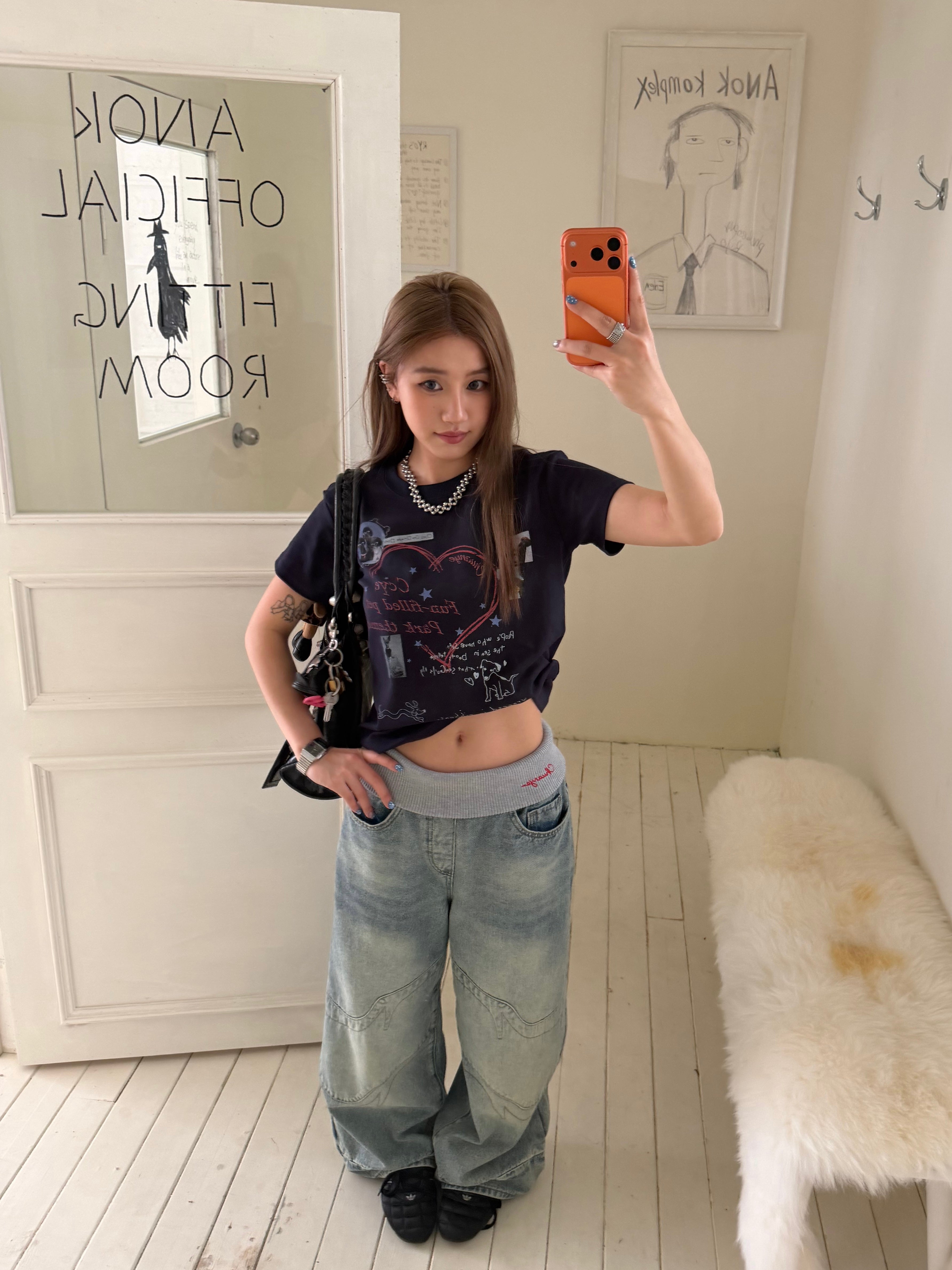 CCYE FAKE TWO-PIECE WAIST SPLICED AMERICAN STYLE JEANS