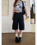 CCYEBRAND RETRO POLKA DOT DENIM CROPPED PANTS