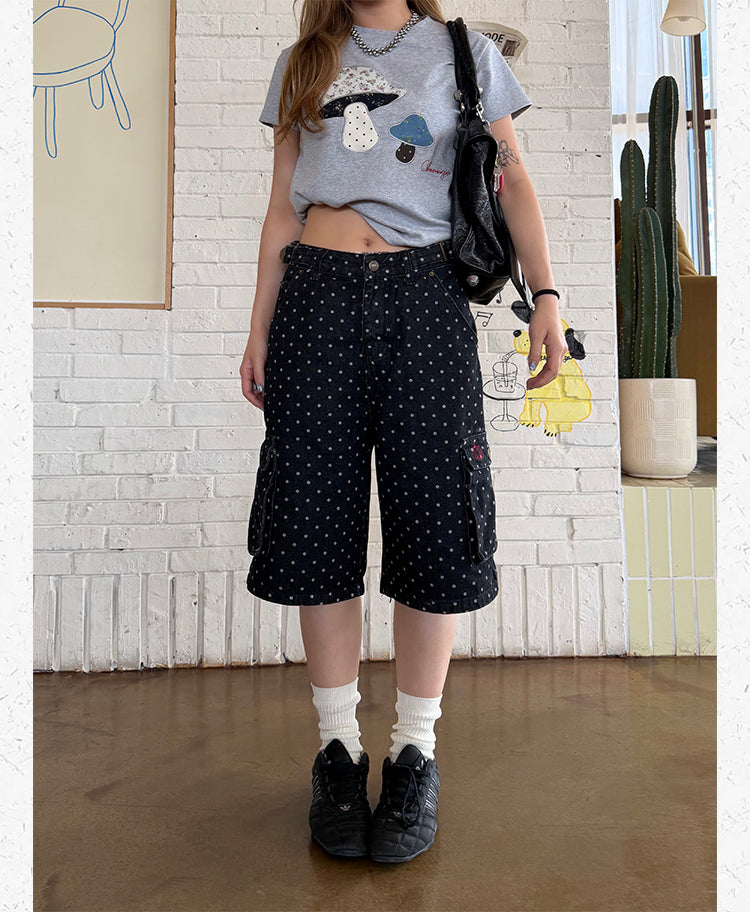 CCYEBRAND RETRO POLKA DOT DENIM CROPPED PANTS