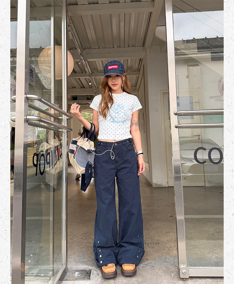 CCYE BUTTONED CUFF DESIGN WASHED STRAIGHT CARGO PANTS