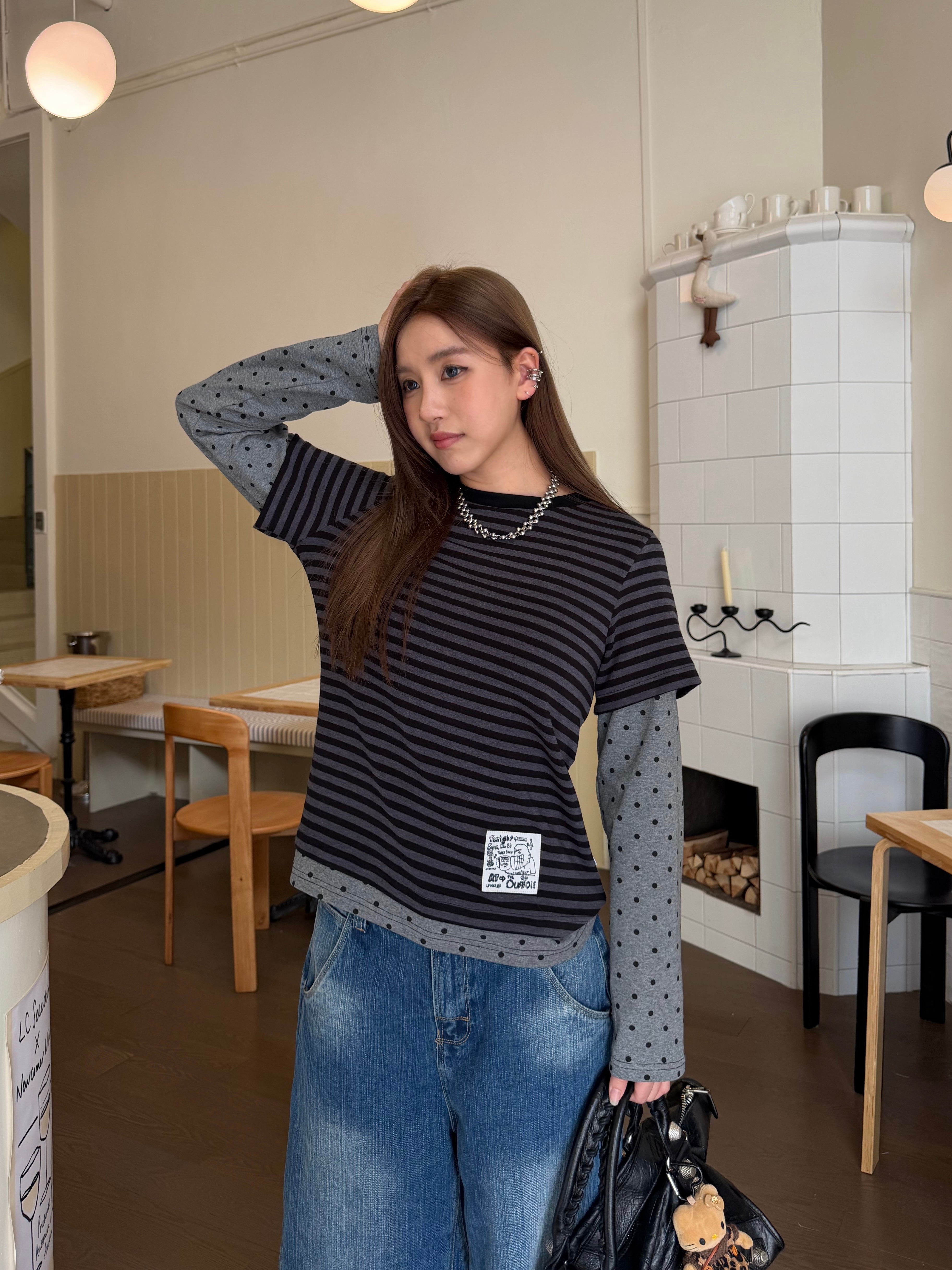 CCYE STRIPED & POLKA DOT LONG SLEEVE TEE