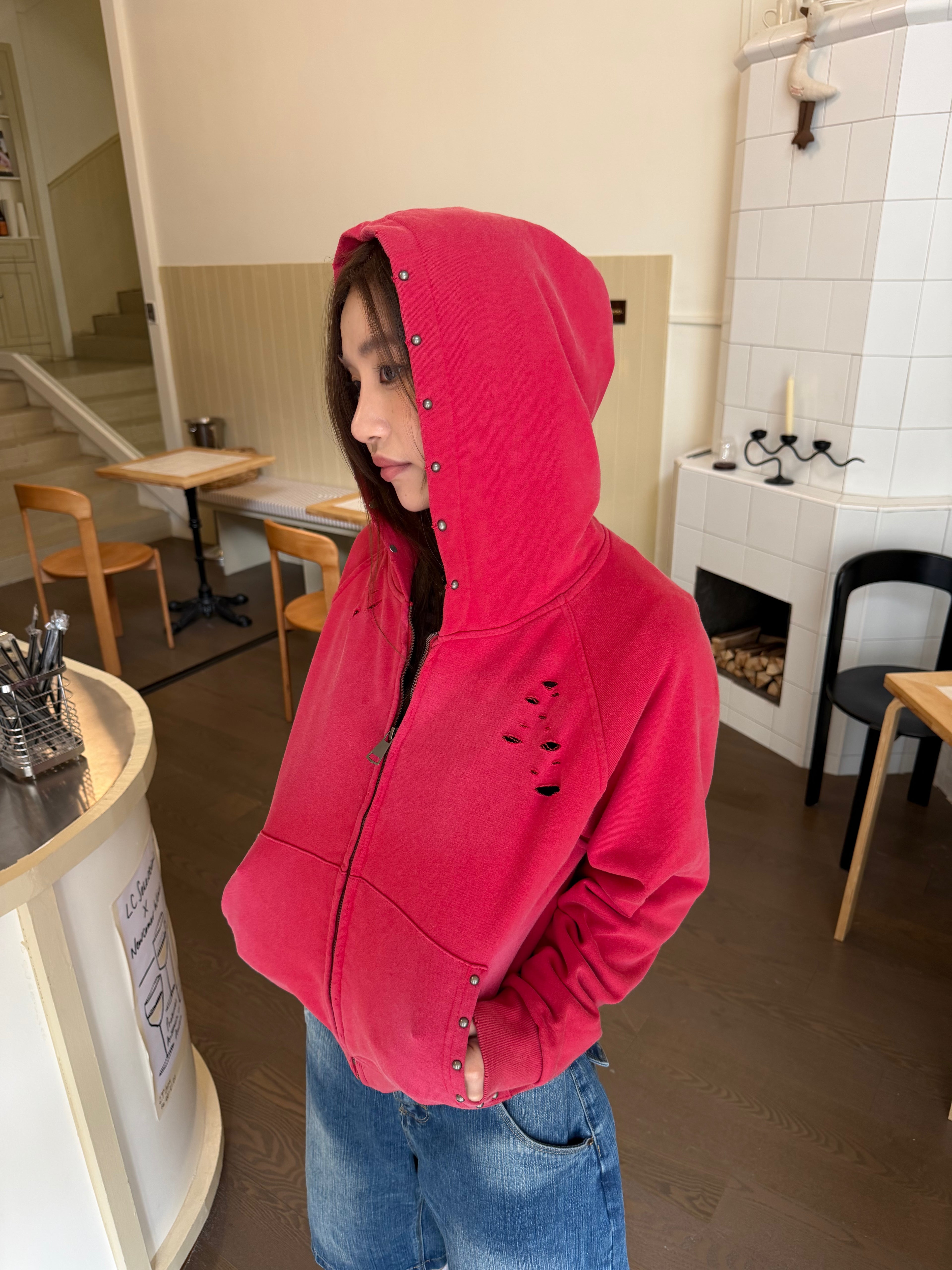 CCYE HEAVYWEIGHT HOODED SWEATSHIRT CARDIGAN SHORT COAT