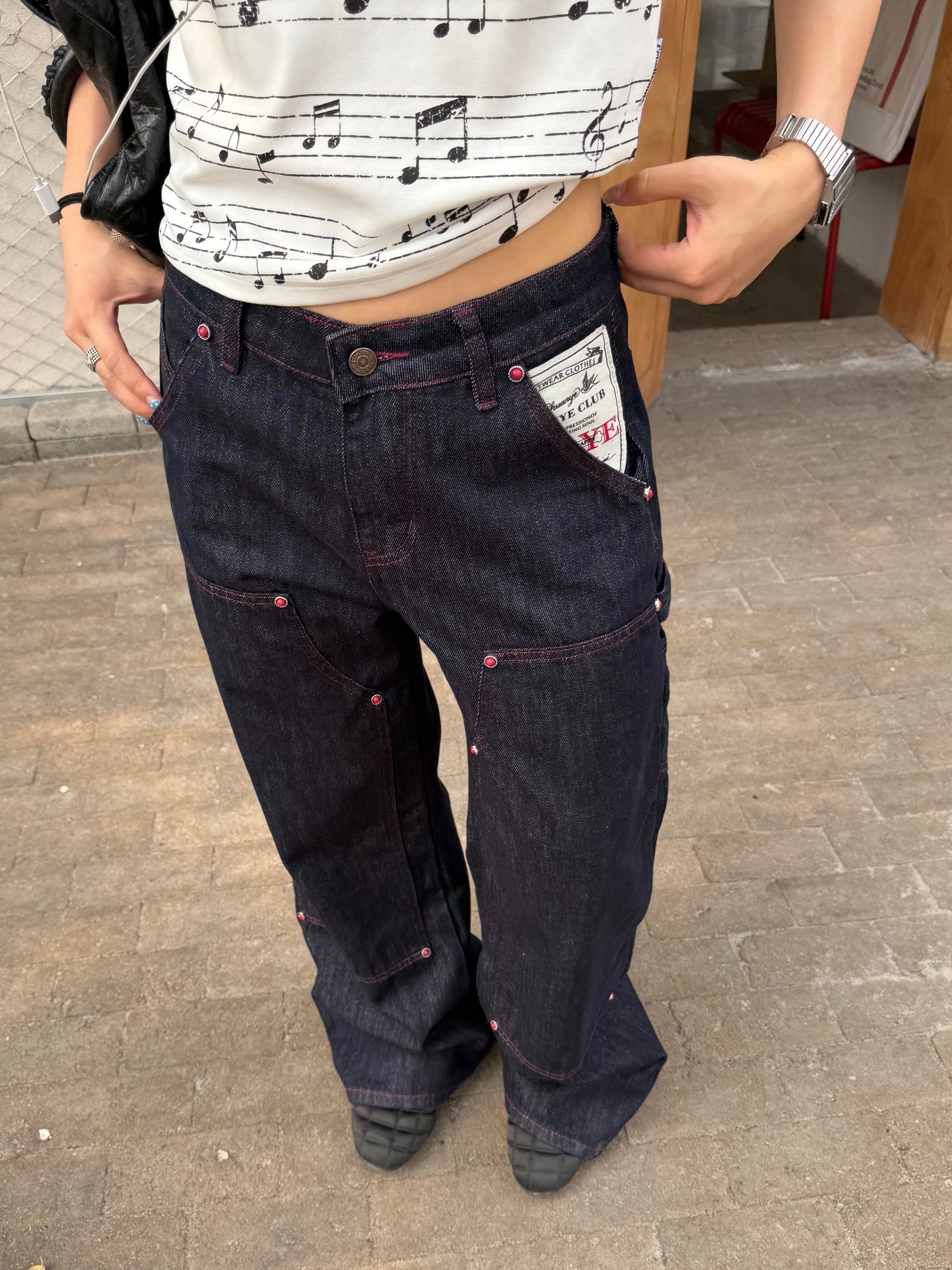 CCYE ORIGINAL DESIGN RIVETED DENIM JEANS