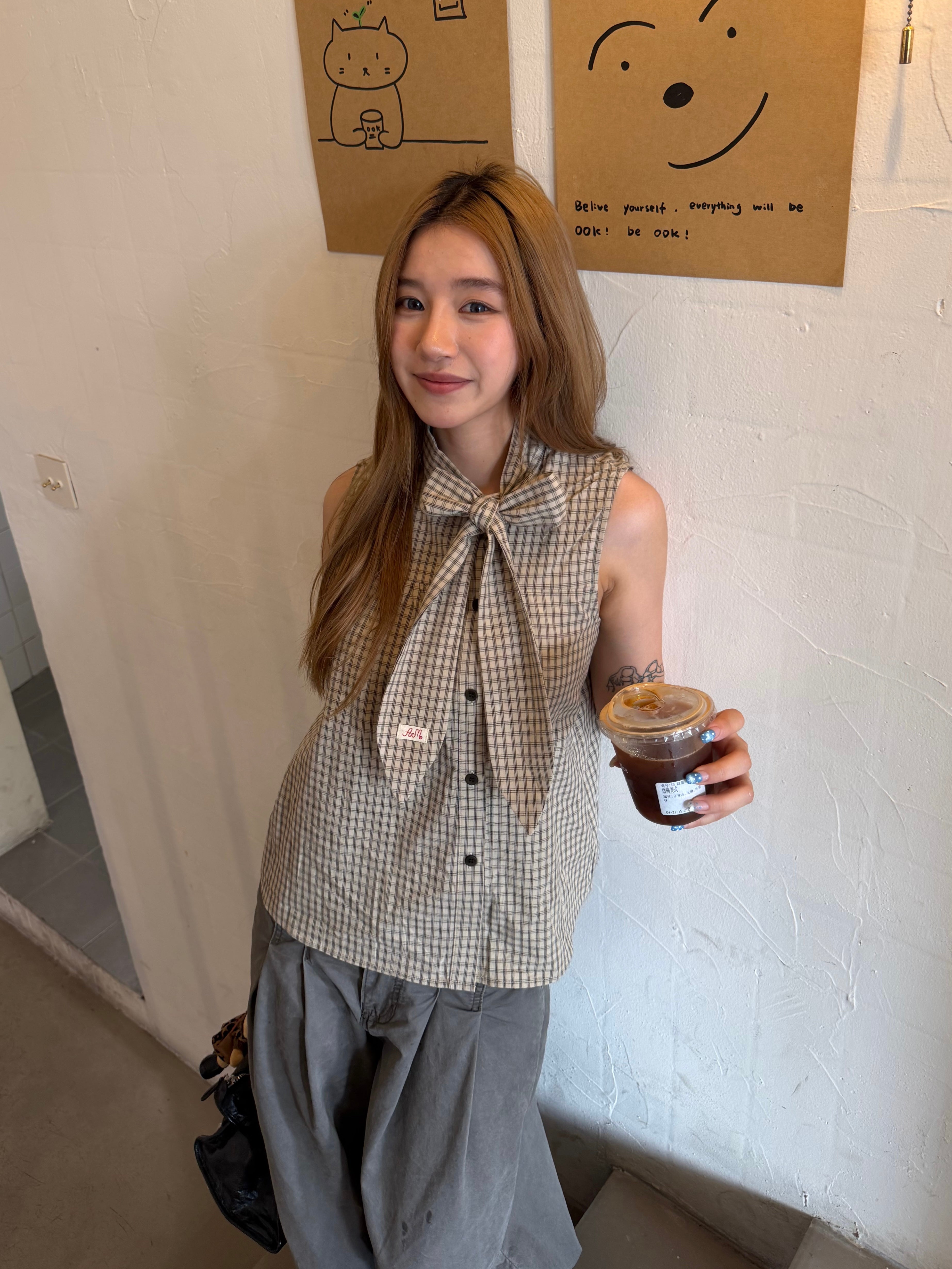 CCYE BOW PLAID SLEEVELESS VEST SHIRT