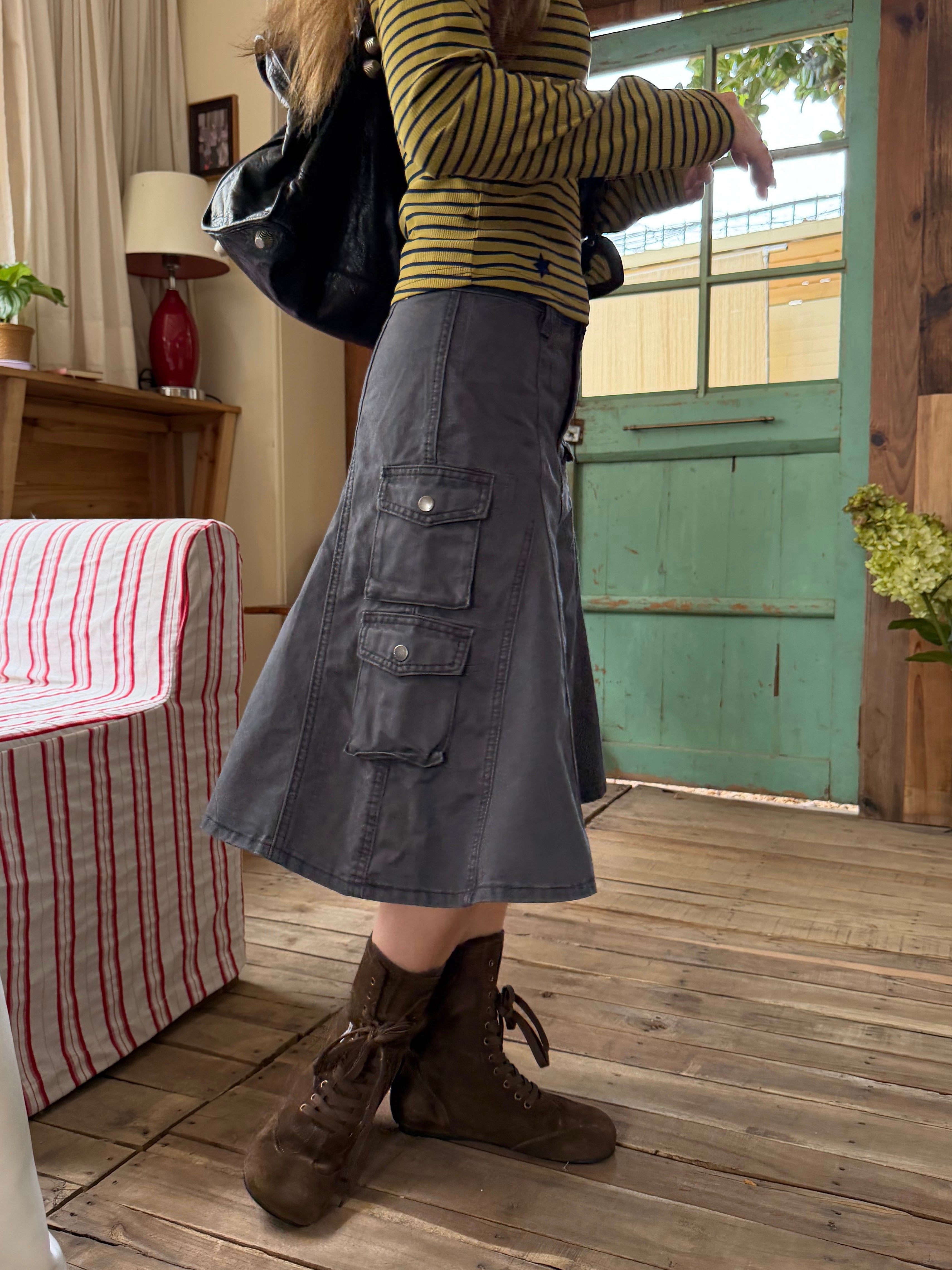 CCYE SPLICED VINTAGE WASHED WORKWEAR MERMAID SKIRT