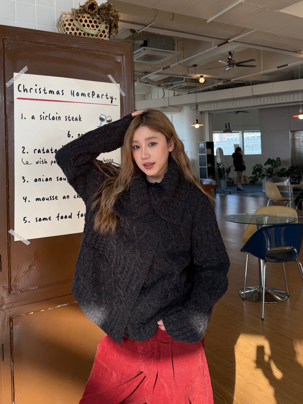 CCYE HEAVY DUTY CABLE KNIT WOOL BLEND POLO COLLAR SWEATER