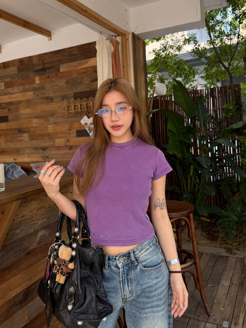 CCYE HEAVYWEIGHT REGULAR SHOULDER HOT FIX RHINESTONE WASHED SHORT SLEEVE