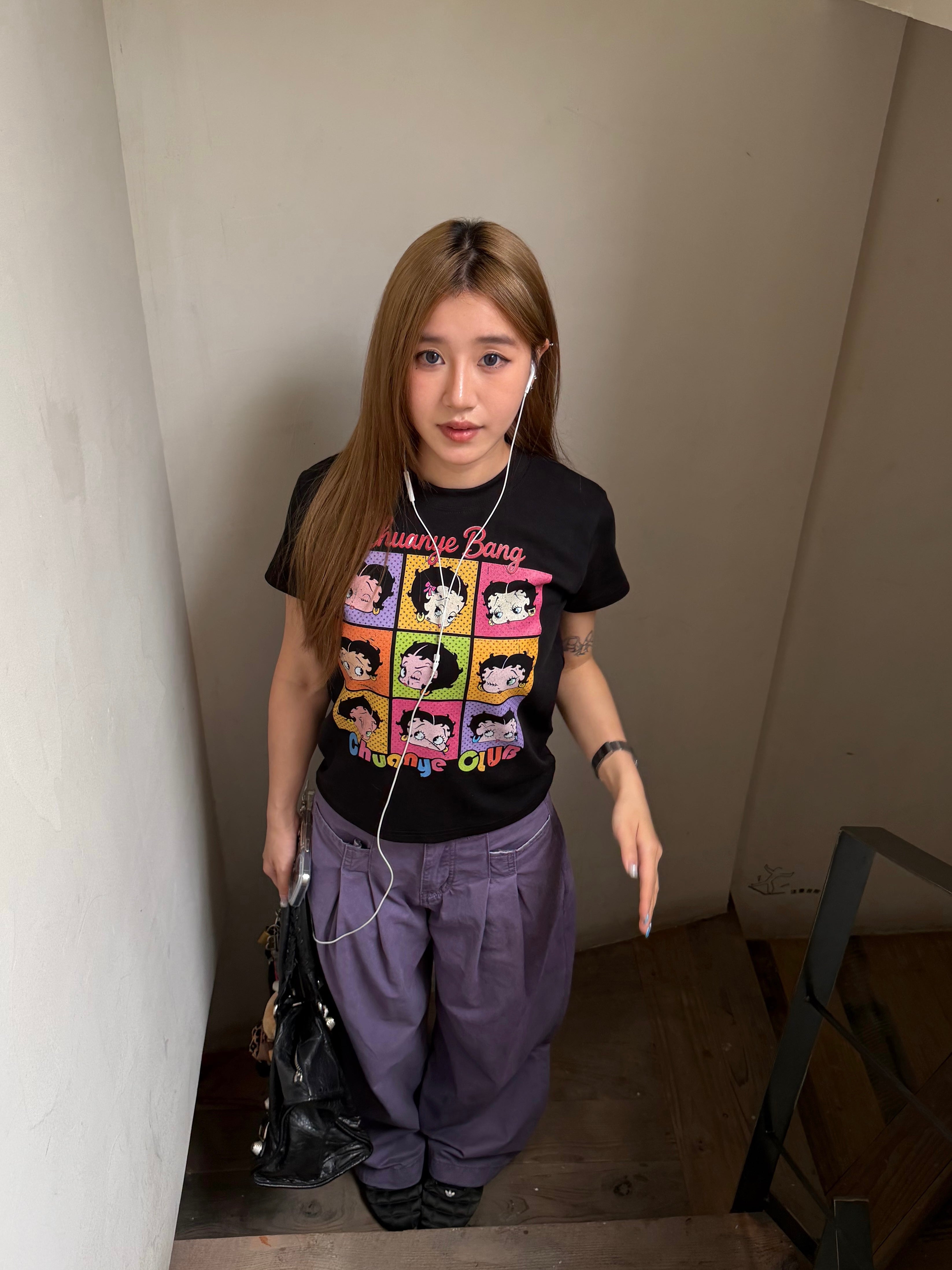 CCYE REGULAR SHOULDER CARTOON PRINT CREW NECK SHORT SLEEVE T-SHIRT