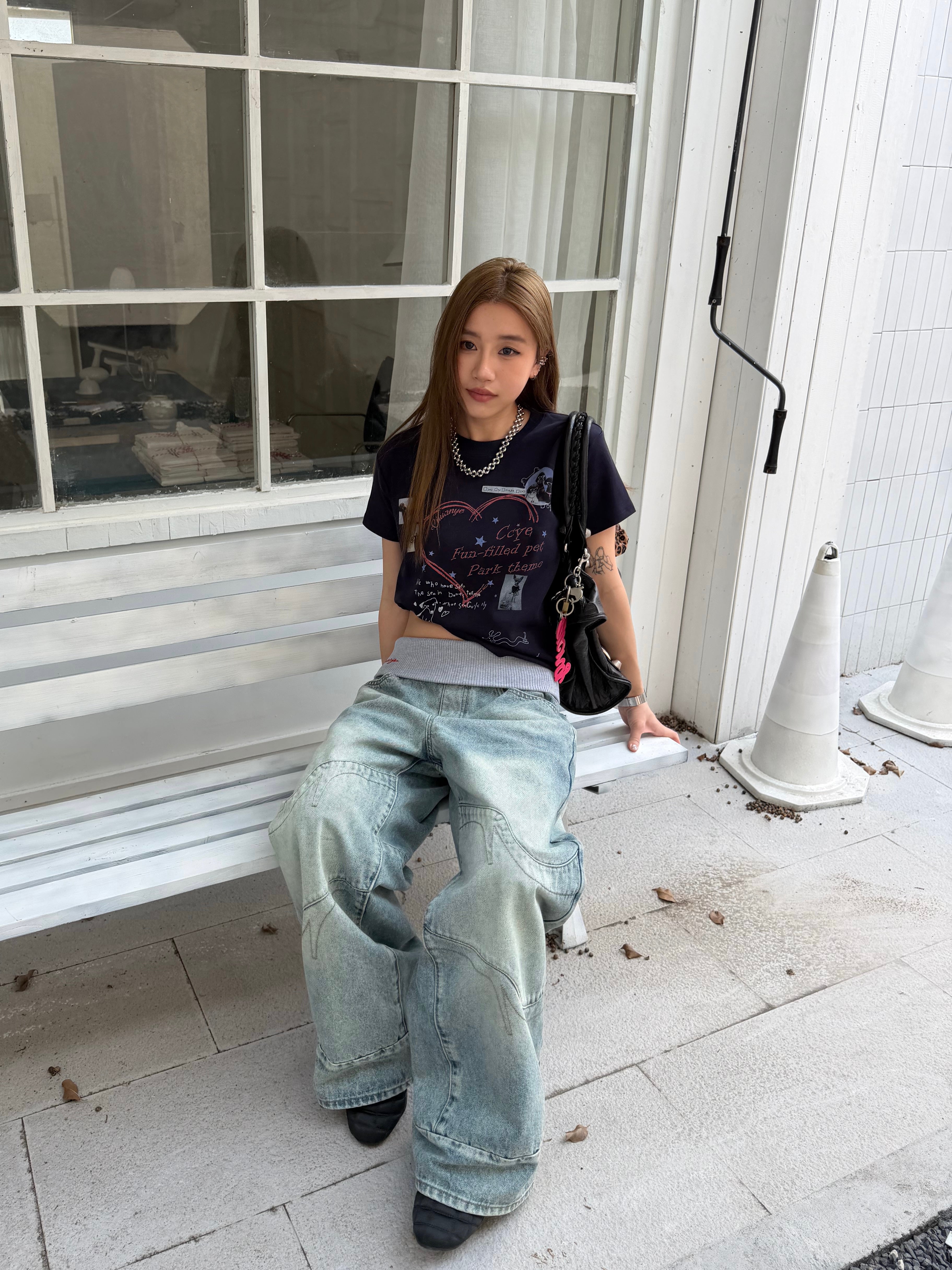 CCYE FAKE TWO-PIECE WAIST SPLICED AMERICAN STYLE JEANS